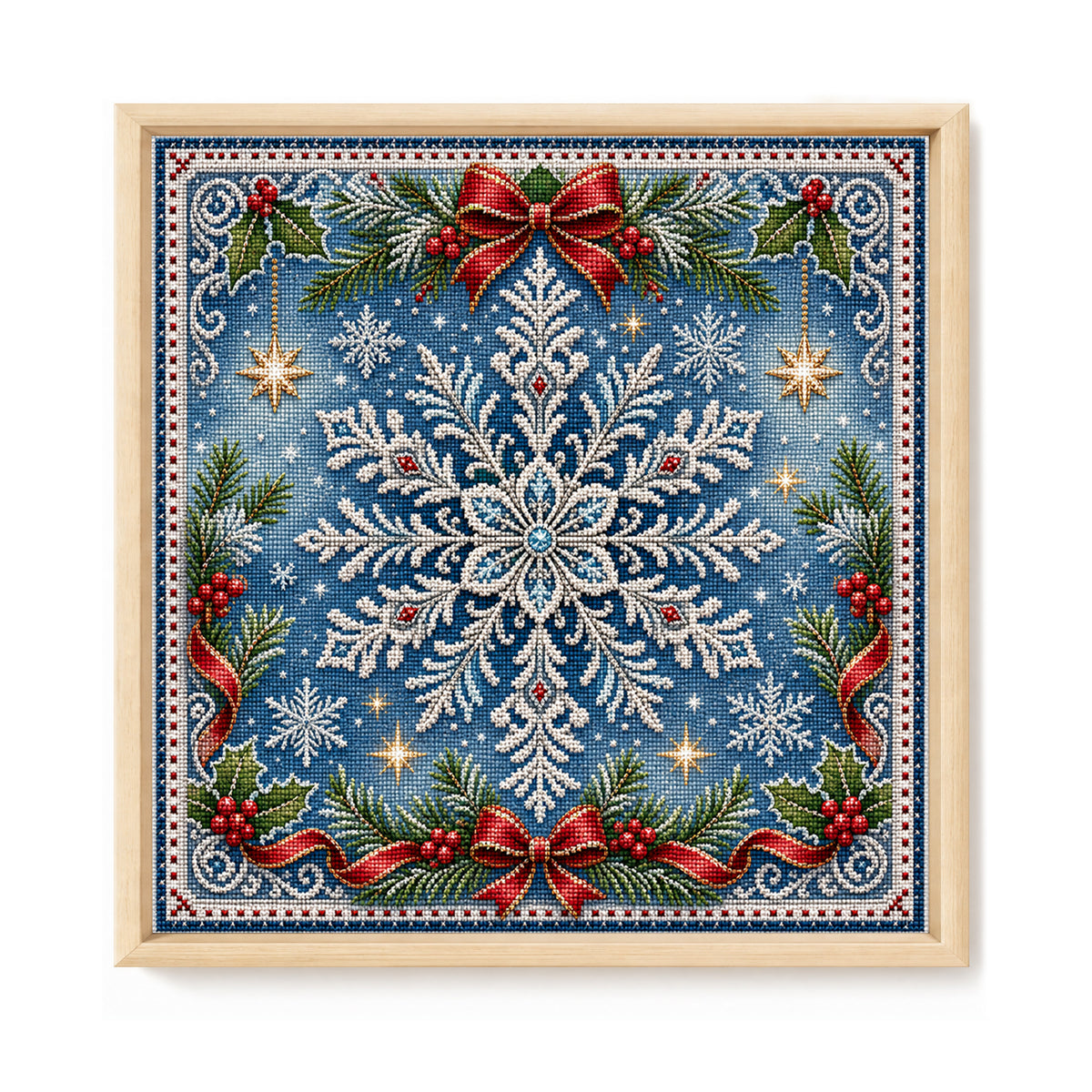 Snowflake Bow - Full 11CT Stamped Cross Stitch 45x45CM - Huacan