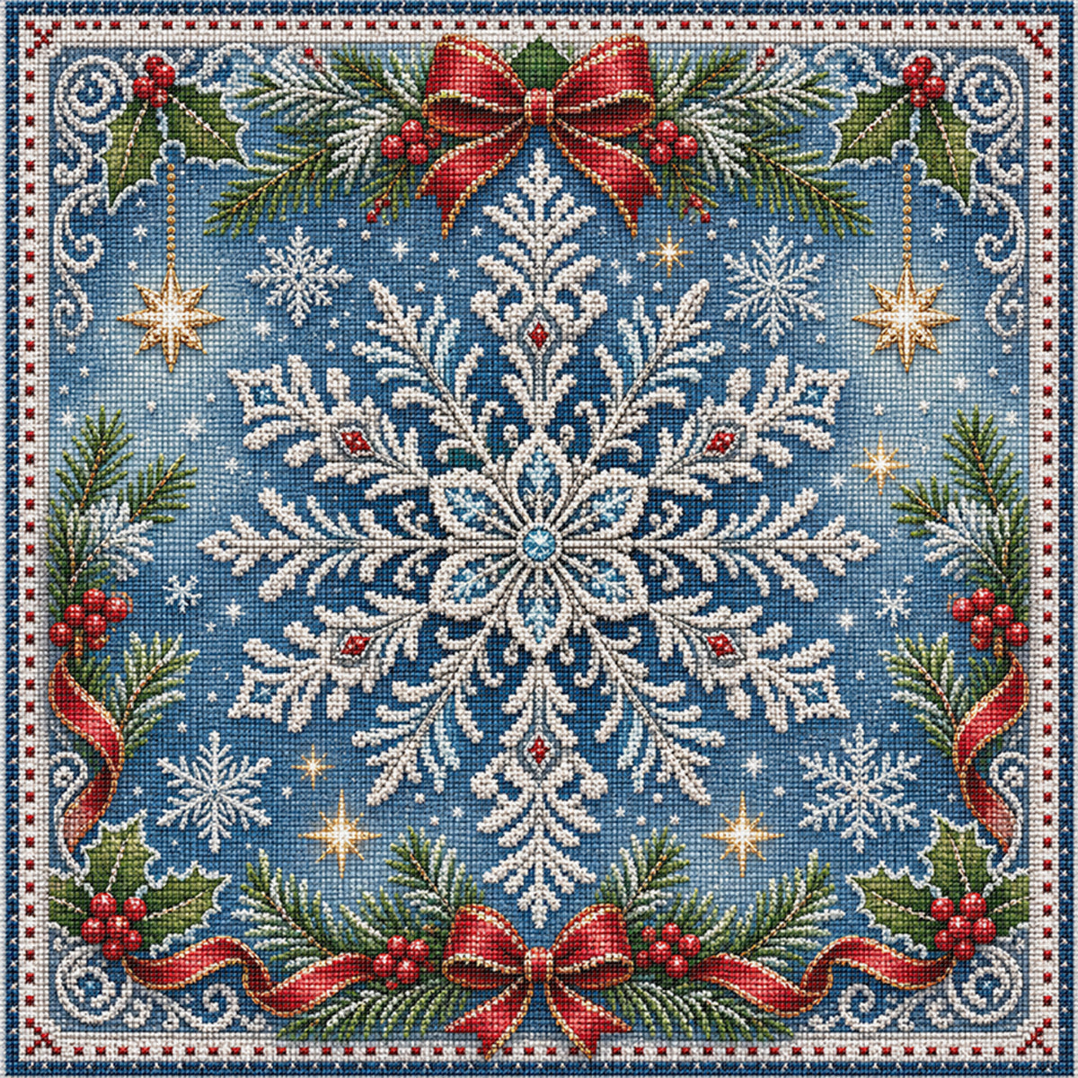 Snowflake Bow - Full 11CT Stamped Cross Stitch 45x45CM - Huacan