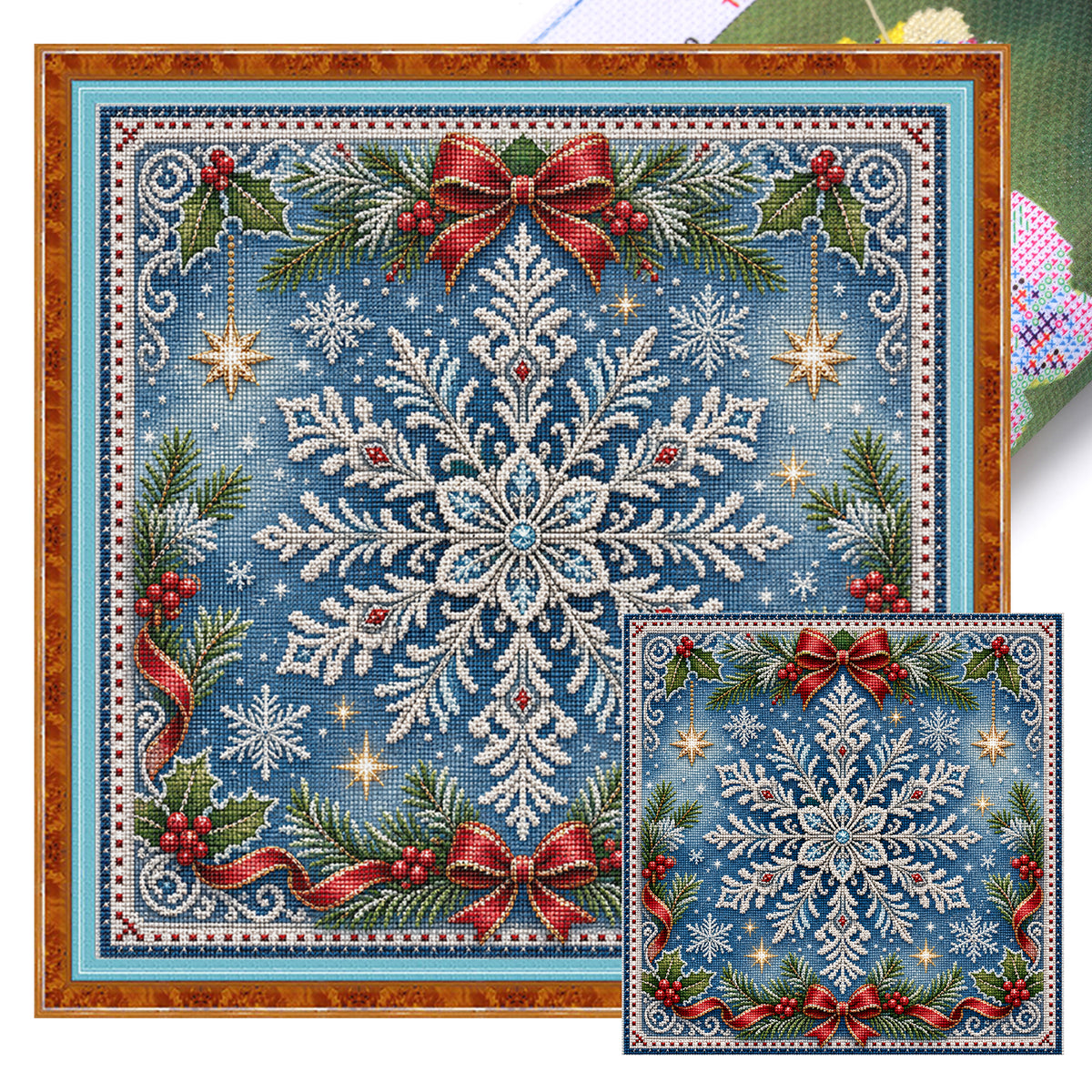 Snowflake Bow - Full 11CT Stamped Cross Stitch 45x45CM - Huacan