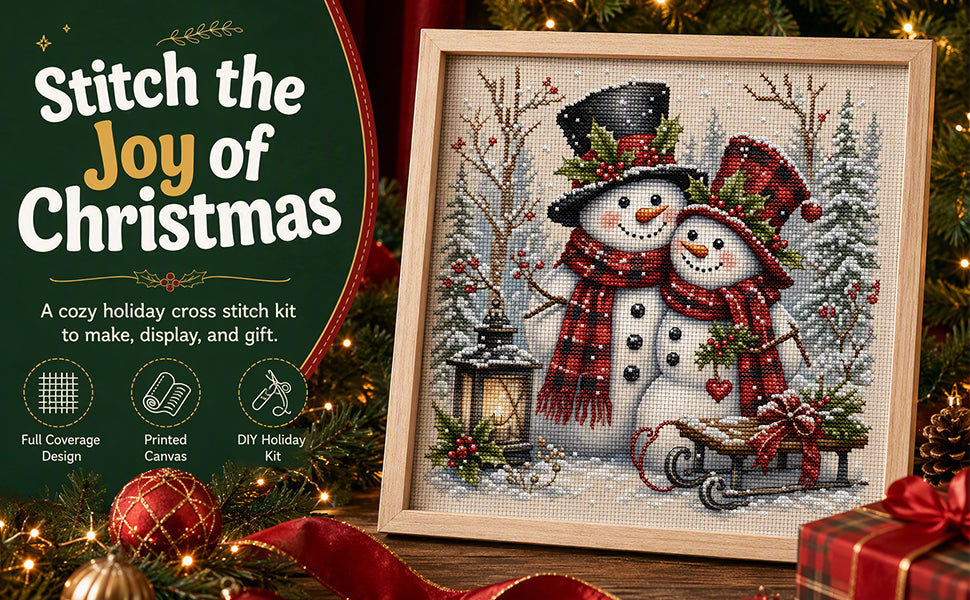 Snowman Pair - Full 11CT Stamped Cross Stitch 45x45CM - Huacan