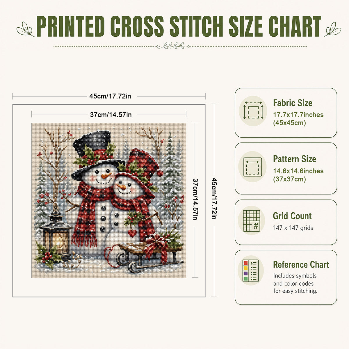 Snowman Pair - Full 11CT Stamped Cross Stitch 45x45CM - Huacan