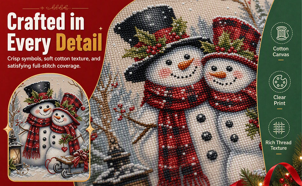 Snowman Pair - Full 11CT Stamped Cross Stitch 45x45CM - Huacan