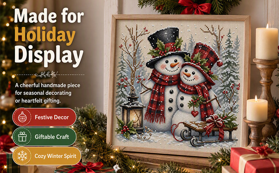 Snowman Pair - Full 11CT Stamped Cross Stitch 45x45CM - Huacan