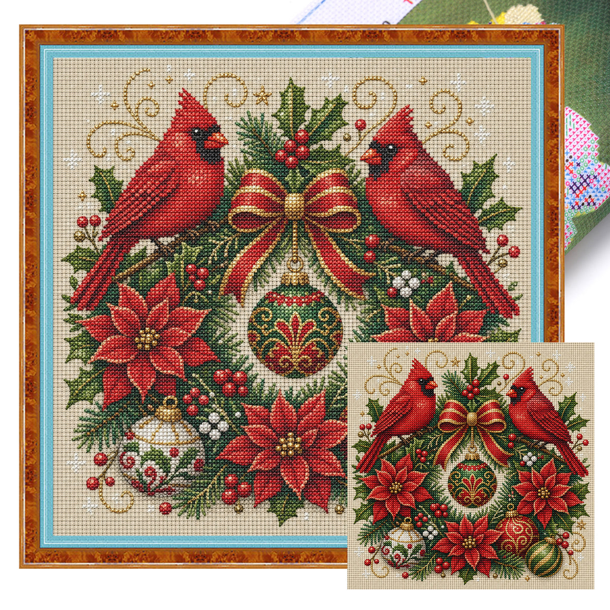 Cardinal Wreath-Dog - Full 11CT Stamped Cross Stitch 45x45CM - Huacan