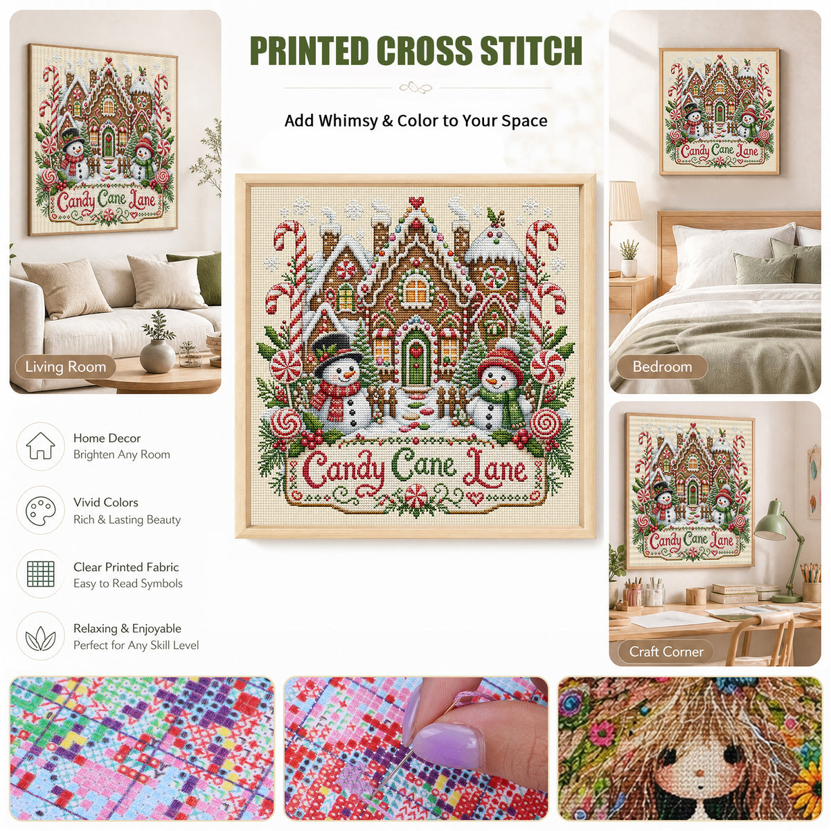 Ginger Home – Vollständiges 11CT Stempel-Kreuzstich-Set 45x45CM – Huacan