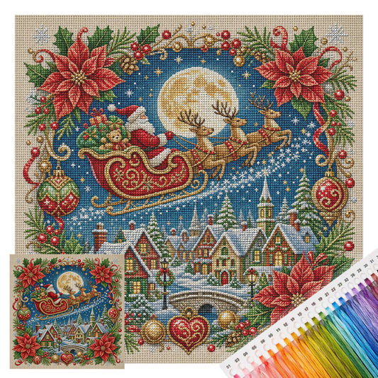Weihnachtsschlitten – Vollständiges 11CT gestempeltes Kreuzstich-Set 45x45CM – Huacan