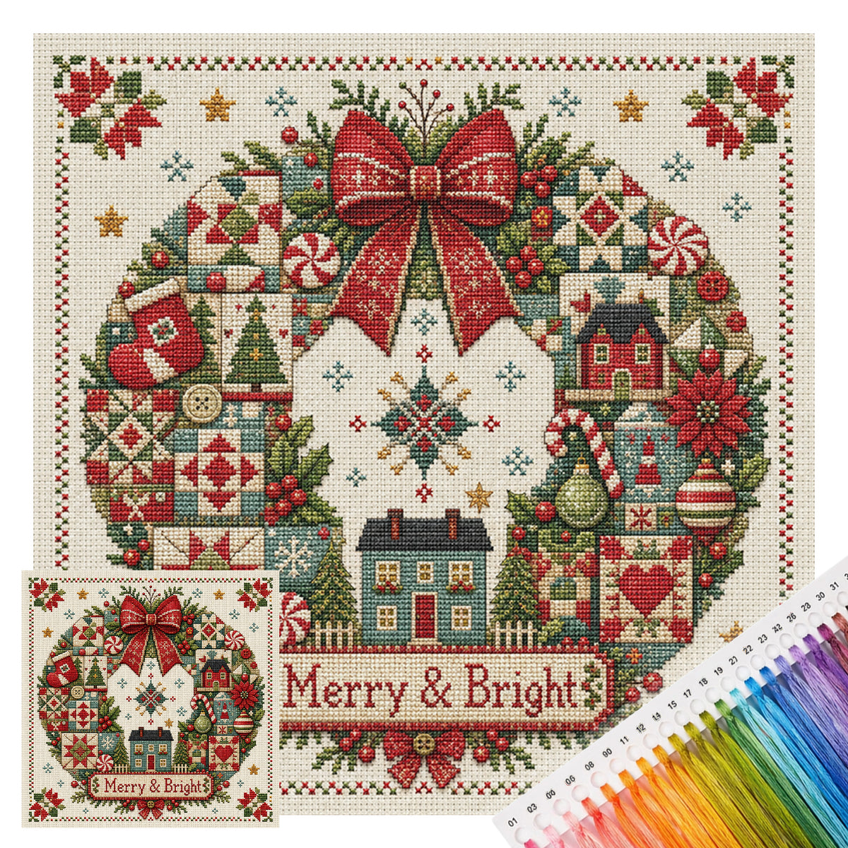 Patch Wreath - Full 11CT Stamped Cross Stitch 45x45CM - Huacan