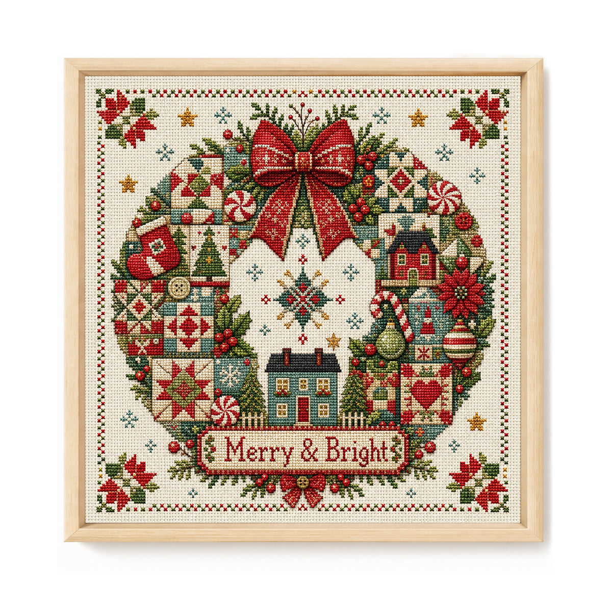 Patch Wreath - Full 11CT Stamped Cross Stitch 45x45CM - Huacan