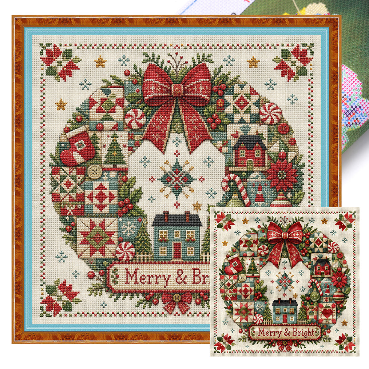 Patch Wreath - Full 11CT Stamped Cross Stitch 45x45CM - Huacan
