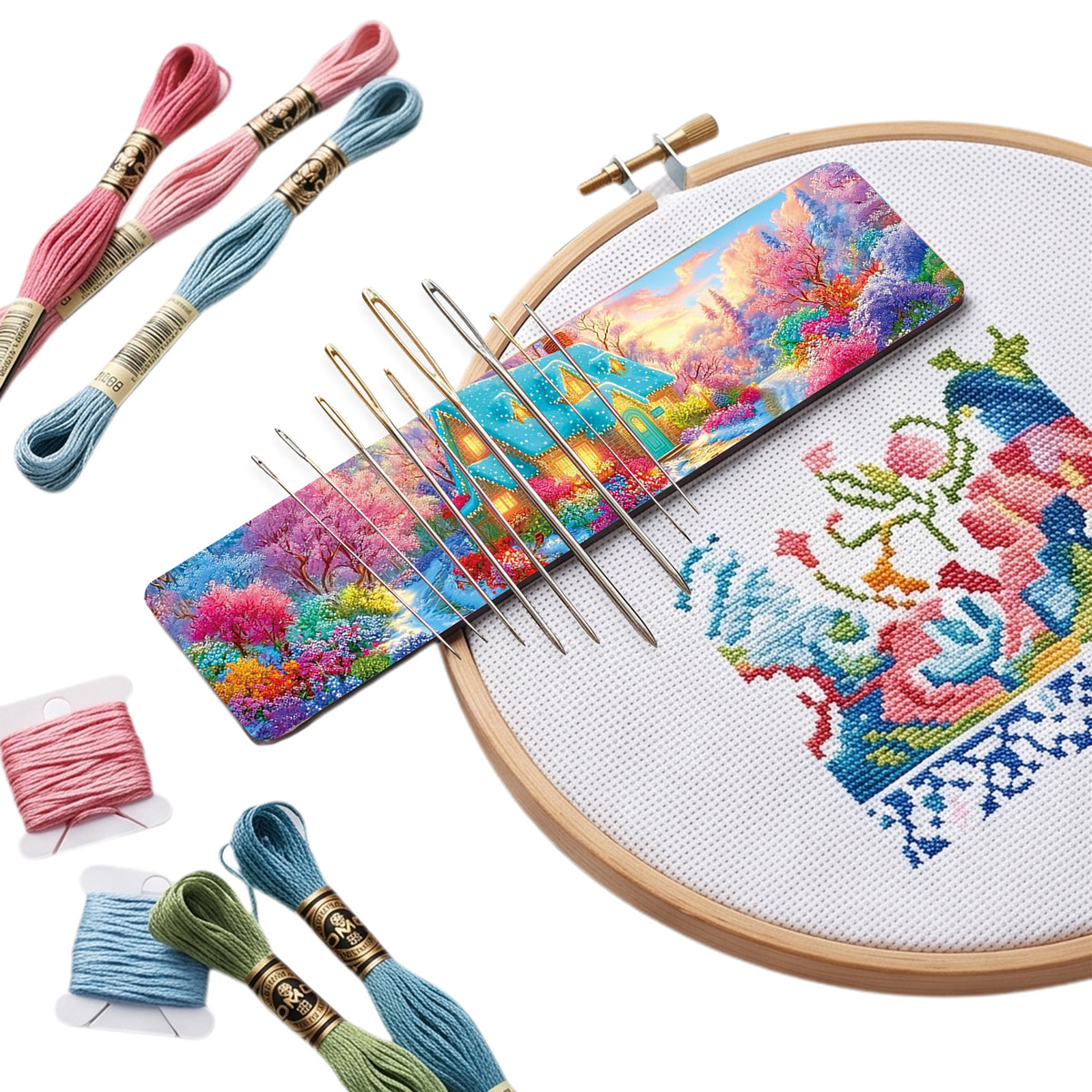 Dreamy Snow View Cottage Acrylic Magnetic Sewing Accessory Needle Minder