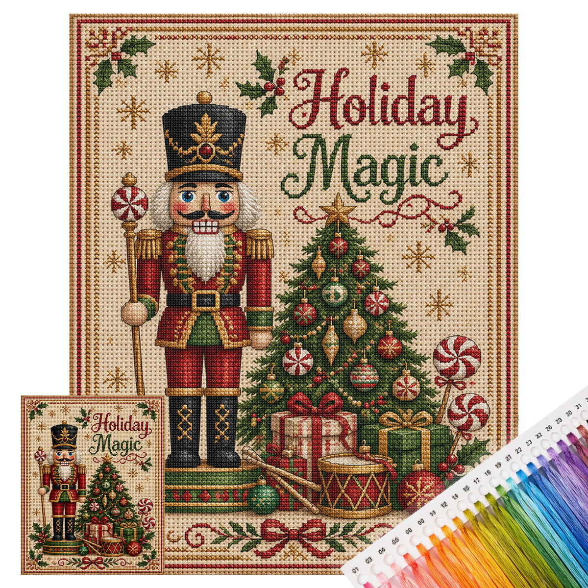 Nussknacker-Magie – Vollständiges 11CT gestempeltes Kreuzstich-Set 40x50CM – Huacan