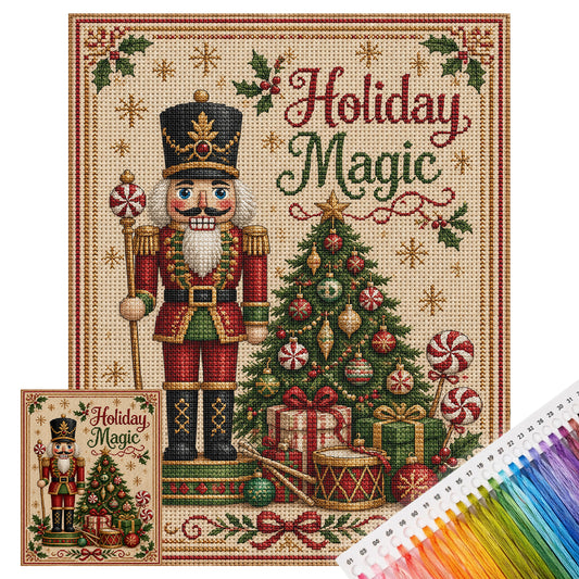 Nussknacker-Magie – Vollständiges 11CT gestempeltes Kreuzstich-Set 40x50CM – Huacan