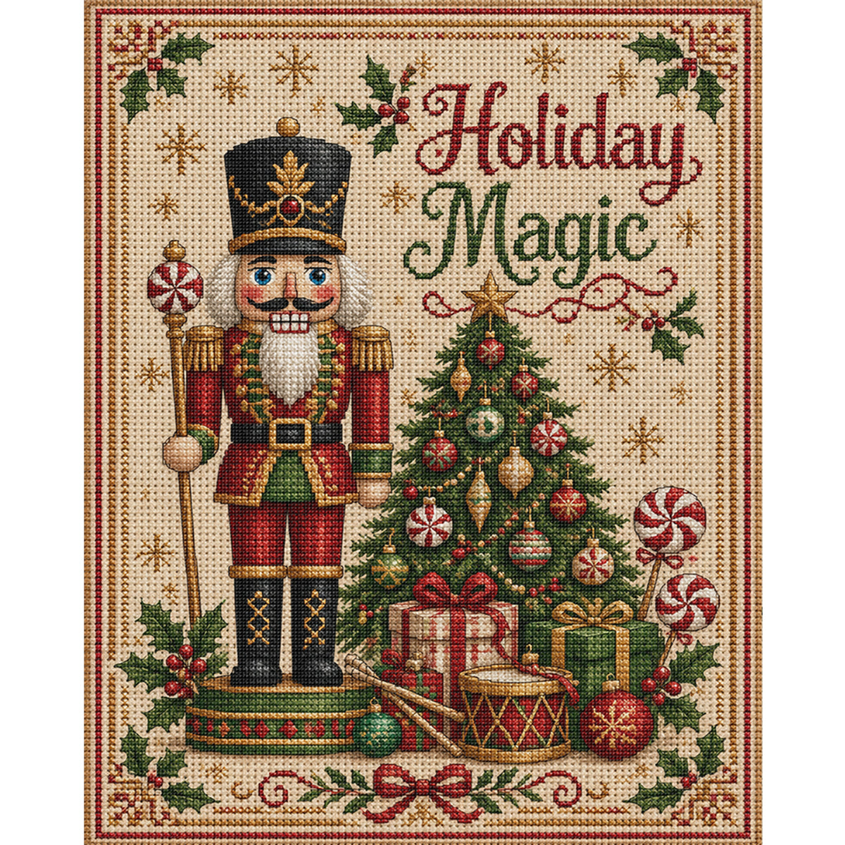 Nussknacker-Magie – Vollständiges 11CT gestempeltes Kreuzstich-Set 40x50CM – Huacan