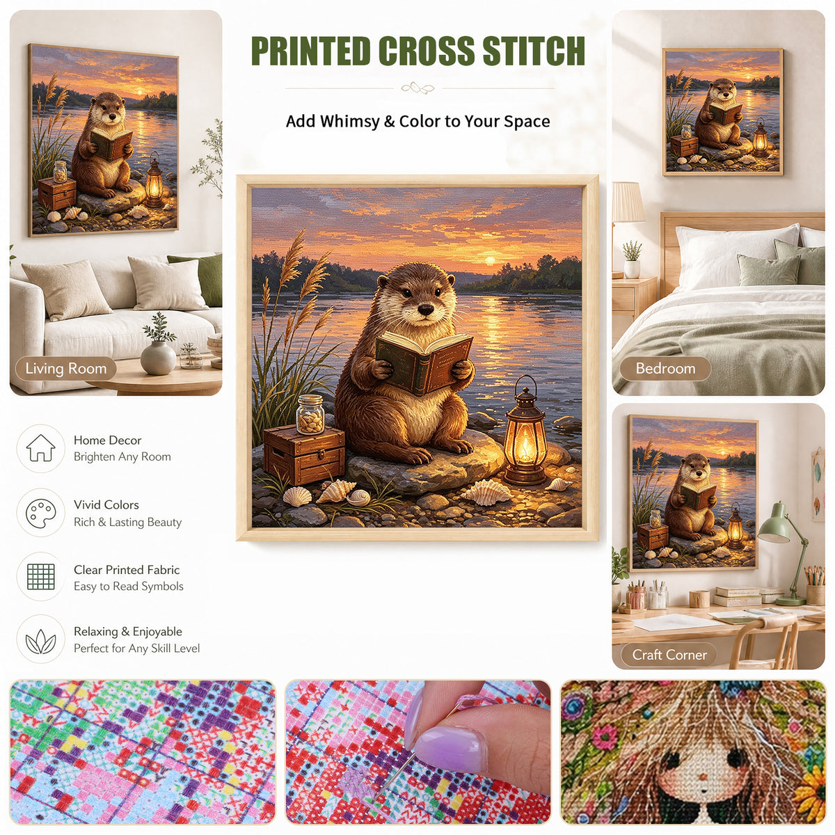 Reading - Full 11CT Stamped Cross Stitch 45x45CM - Huacan