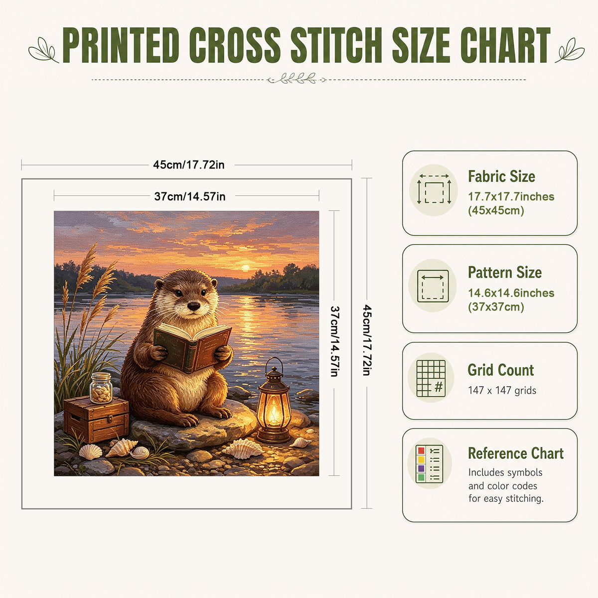 Reading - Full 11CT Stamped Cross Stitch 45x45CM - Huacan