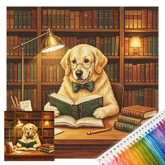Scholar Golden - Full 11CT Stamped Cross Stitch 45x45CM - Huacan