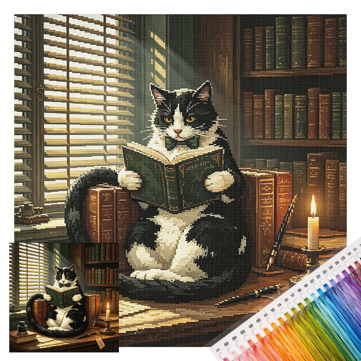 Cat Study - Full 11CT Stamped Cross Stitch 45x45CM - Huacan