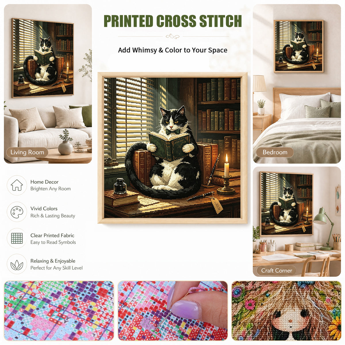Cat Study - Full 11CT Stamped Cross Stitch 45x45CM - Huacan