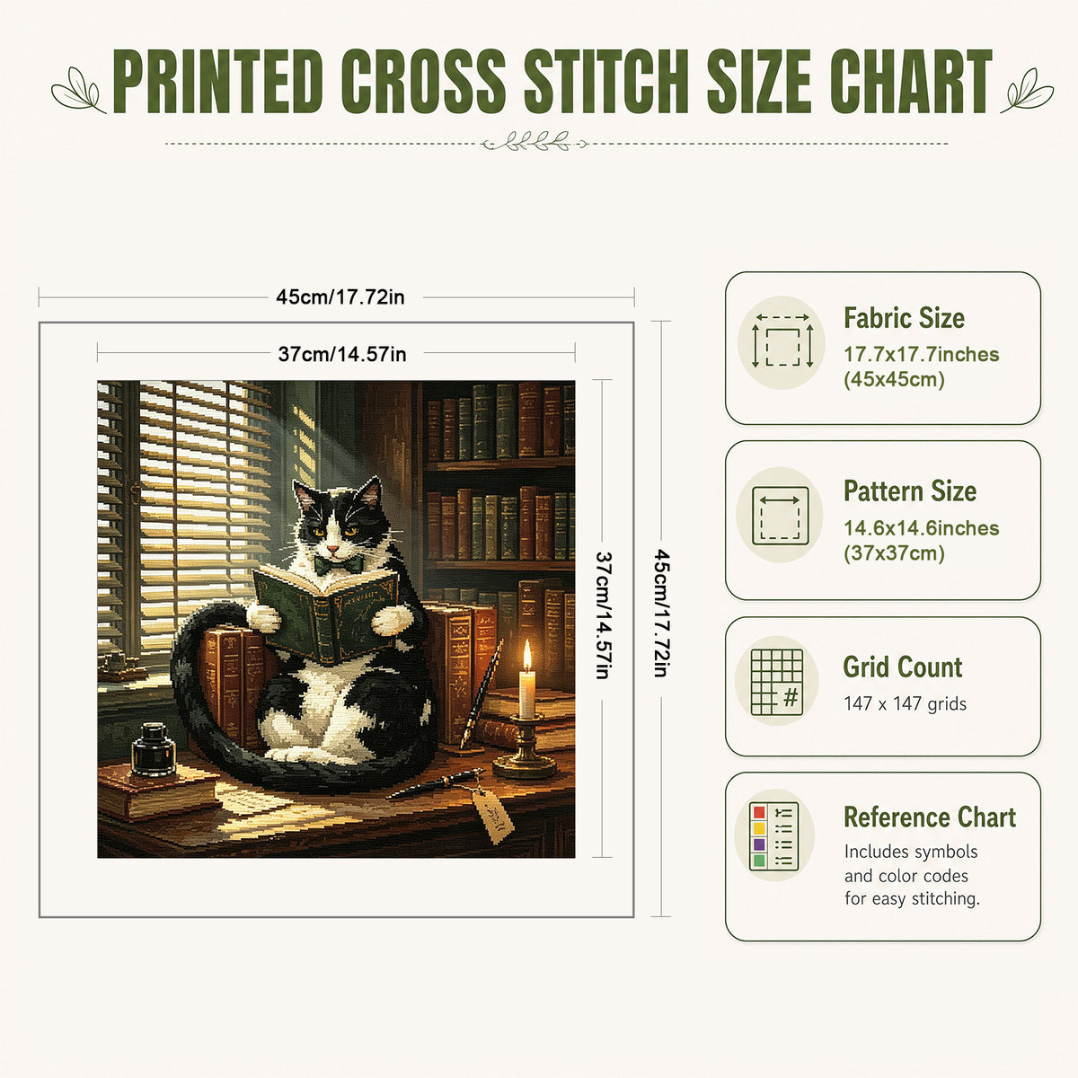 Cat Study - Full 11CT Stamped Cross Stitch 45x45CM - Huacan