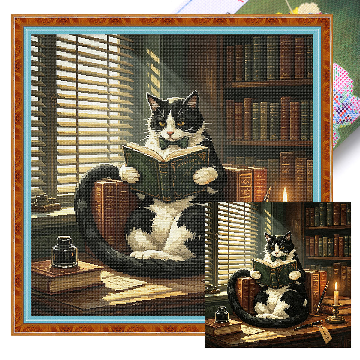 Cat Study - Full 11CT Stamped Cross Stitch 45x45CM - Huacan