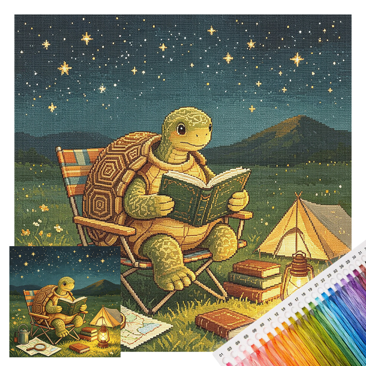 Turtle Camp Read - Full 11CT Stamped Cross Stitch 45x45CM - Huacan