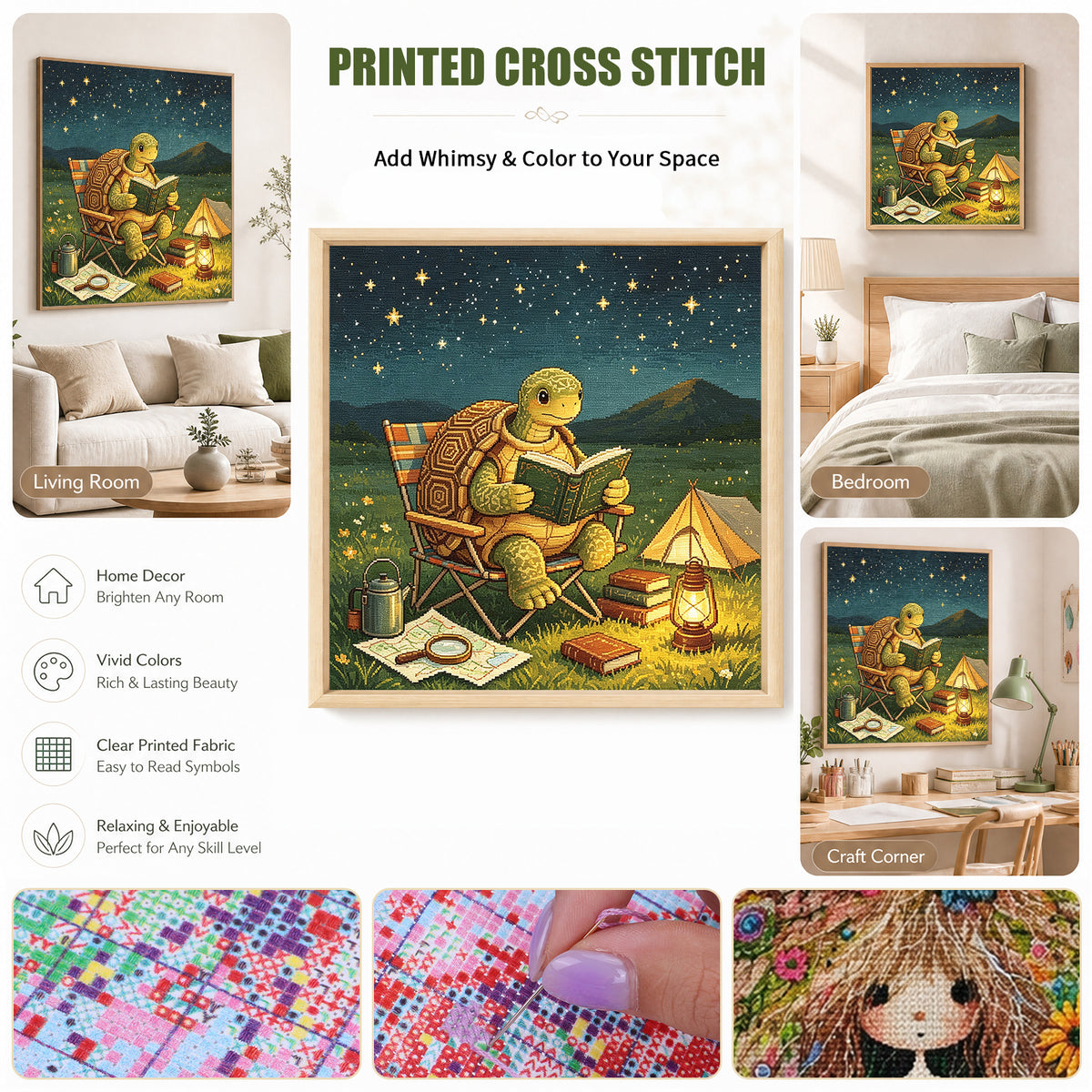 Turtle Camp Read - Full 11CT Stamped Cross Stitch 45x45CM - Huacan