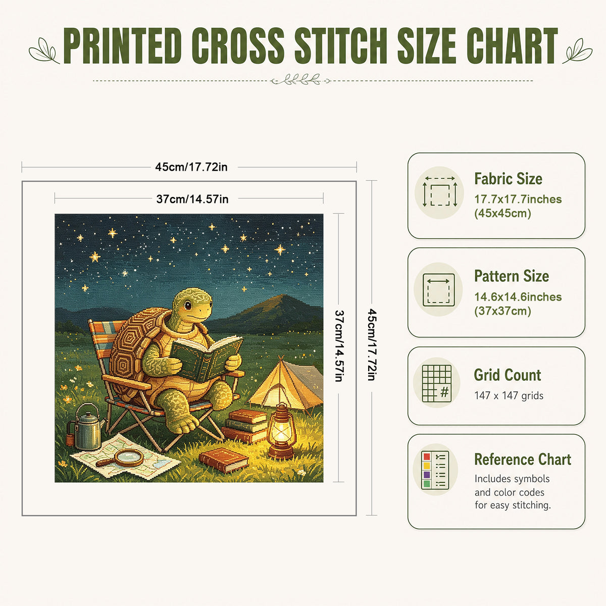 Turtle Camp Read - Full 11CT Stamped Cross Stitch 45x45CM - Huacan