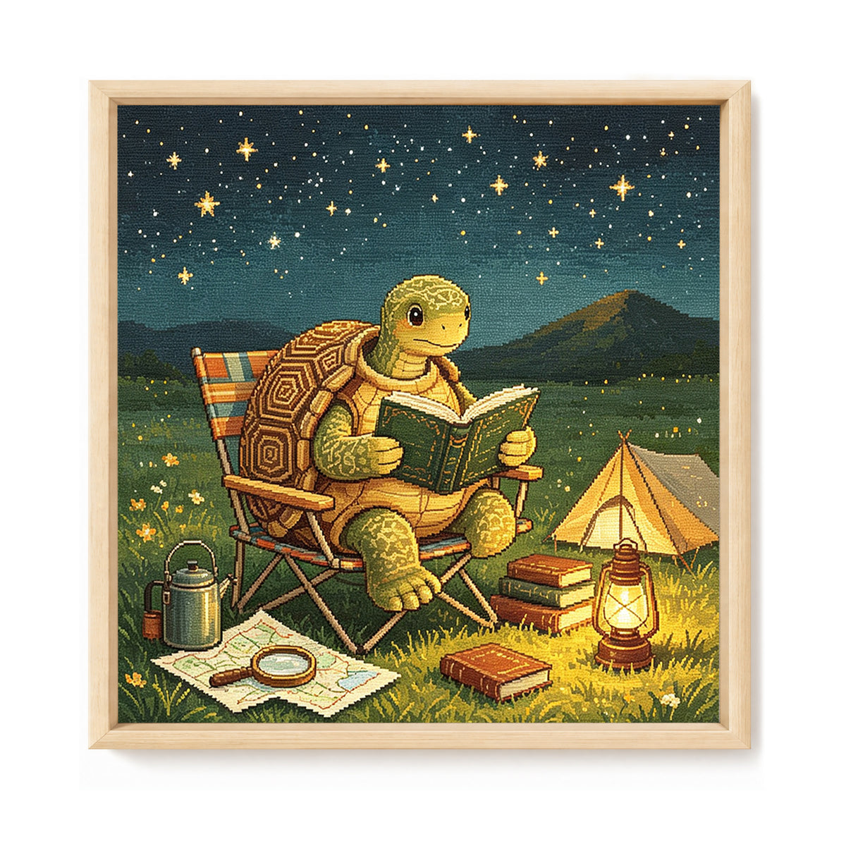 Turtle Camp Read - Full 11CT Stamped Cross Stitch 45x45CM - Huacan