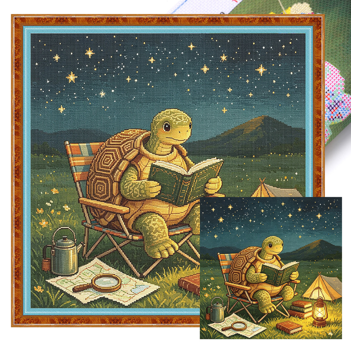 Turtle Camp Read - Full 11CT Stamped Cross Stitch 45x45CM - Huacan