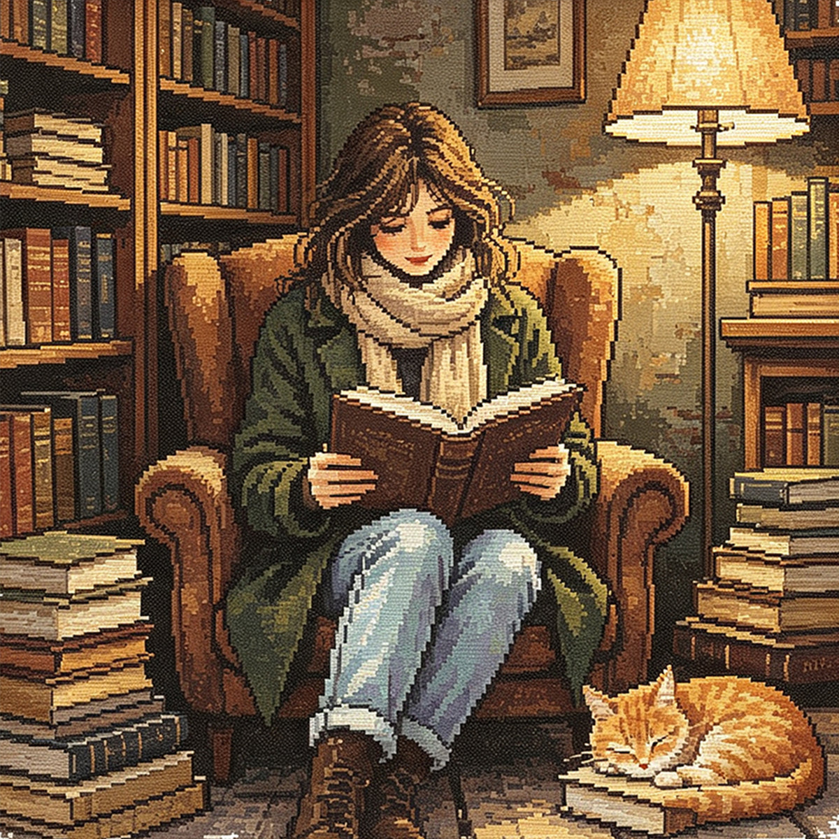 Gemütliches Lesen - Vollständiges 11CT Stempel-Kreuzstich-Set 45x45cm - Huacan
