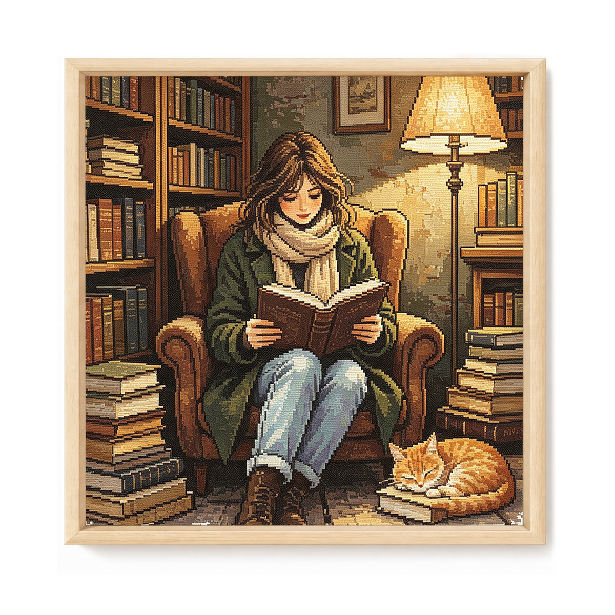 Gemütliches Lesen - Vollständiges 11CT Stempel-Kreuzstich-Set 45x45cm - Huacan