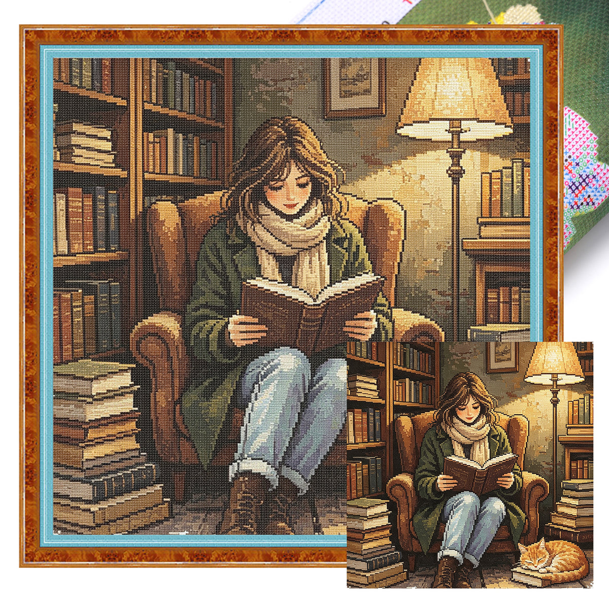 Gemütliches Lesen - Vollständiges 11CT Stempel-Kreuzstich-Set 45x45cm - Huacan