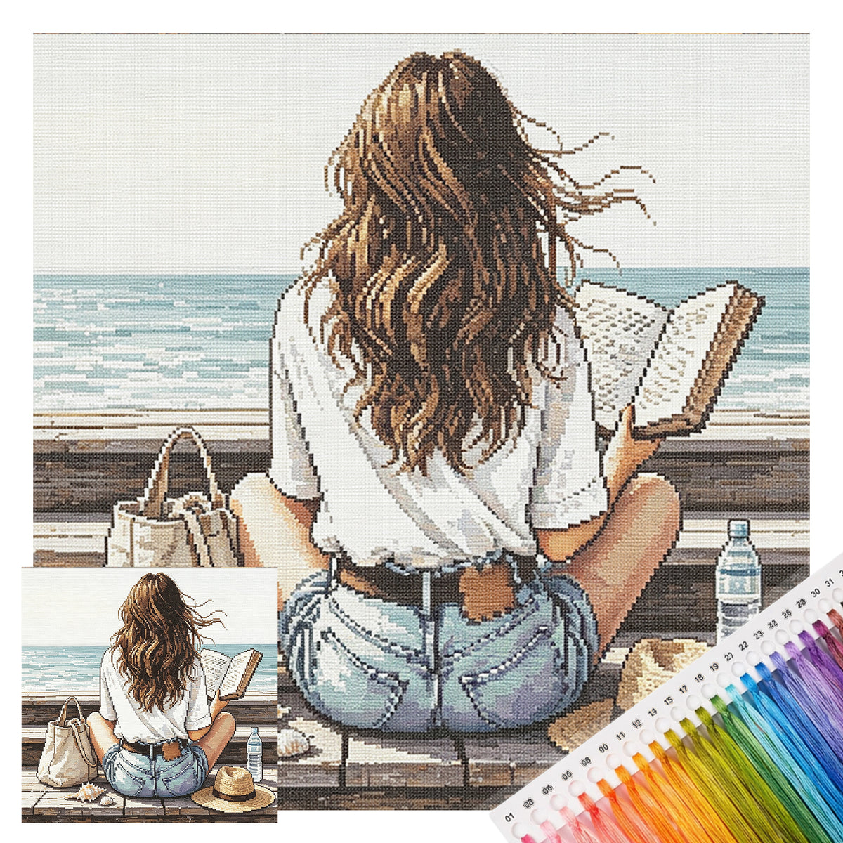 Küstengelesen - Vollständiges 11CT gestempeltes Kreuzstich-Set 45x45CM - Huacan