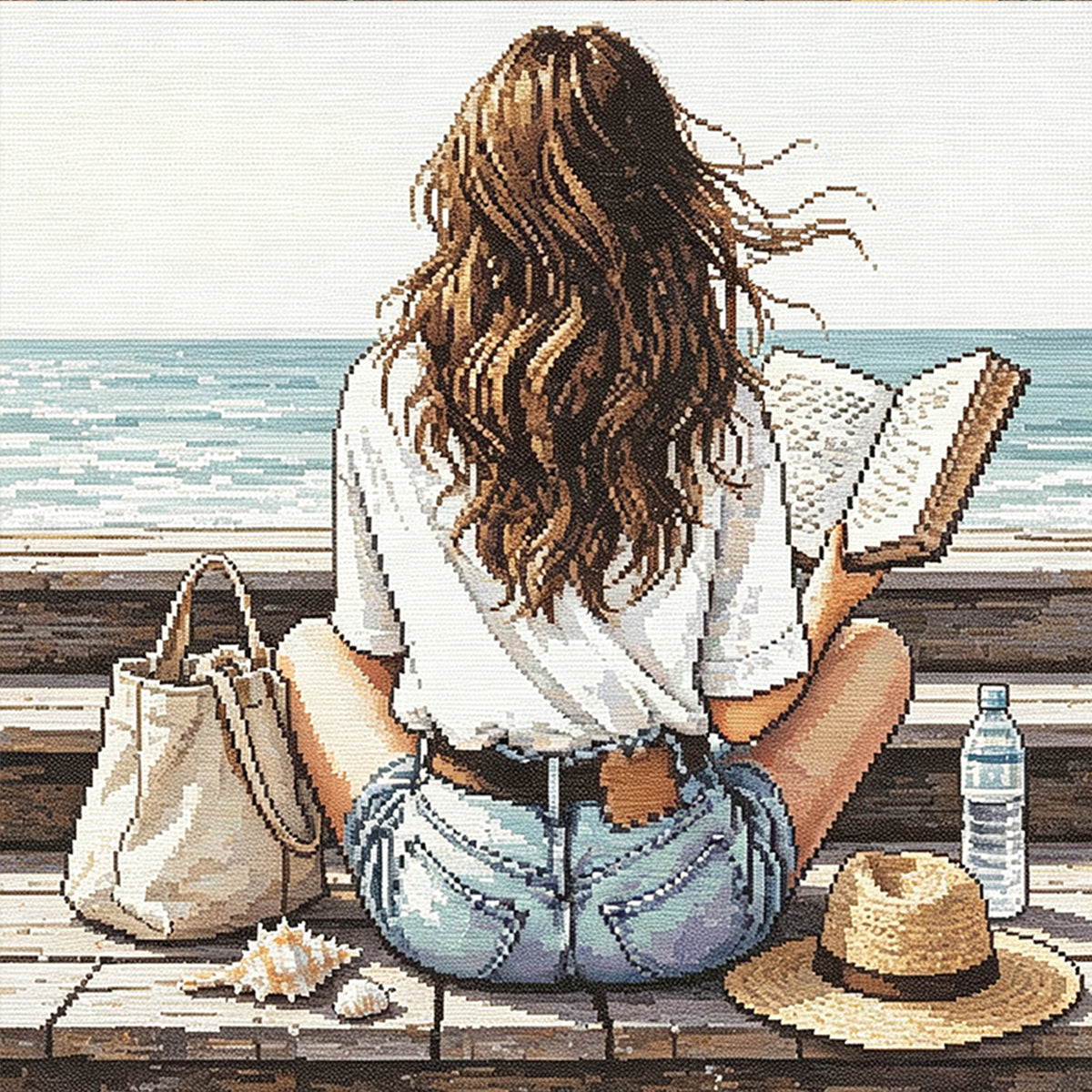 Küstengelesen - Vollständiges 11CT gestempeltes Kreuzstich-Set 45x45CM - Huacan
