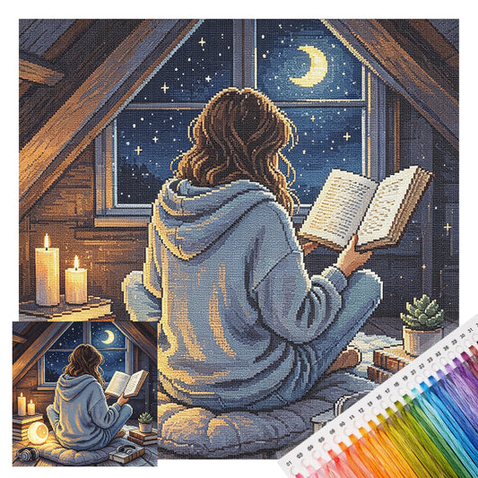 Mondstudie - Vollständiges 11CT Stempel-Kreuzstich-Set 45x45CM - Huacan