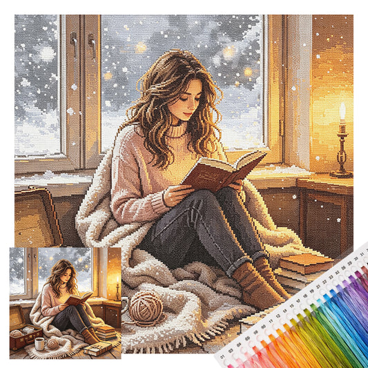 Warmer Leser – Komplettes 11CT Stempel-Kreuzstich-Set 45x45 cm – Huacan