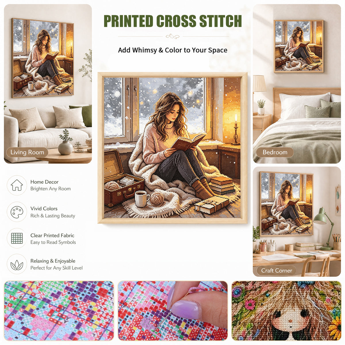 Warm Reader - Full 11CT Stamped Cross Stitch 45x45CM - Huacan