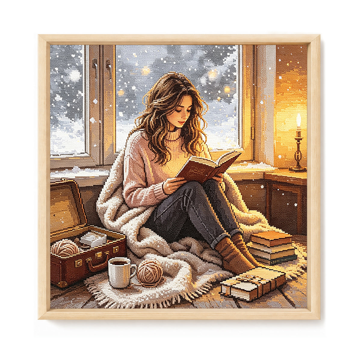 Warm Reader - Full 11CT Stamped Cross Stitch 45x45CM - Huacan