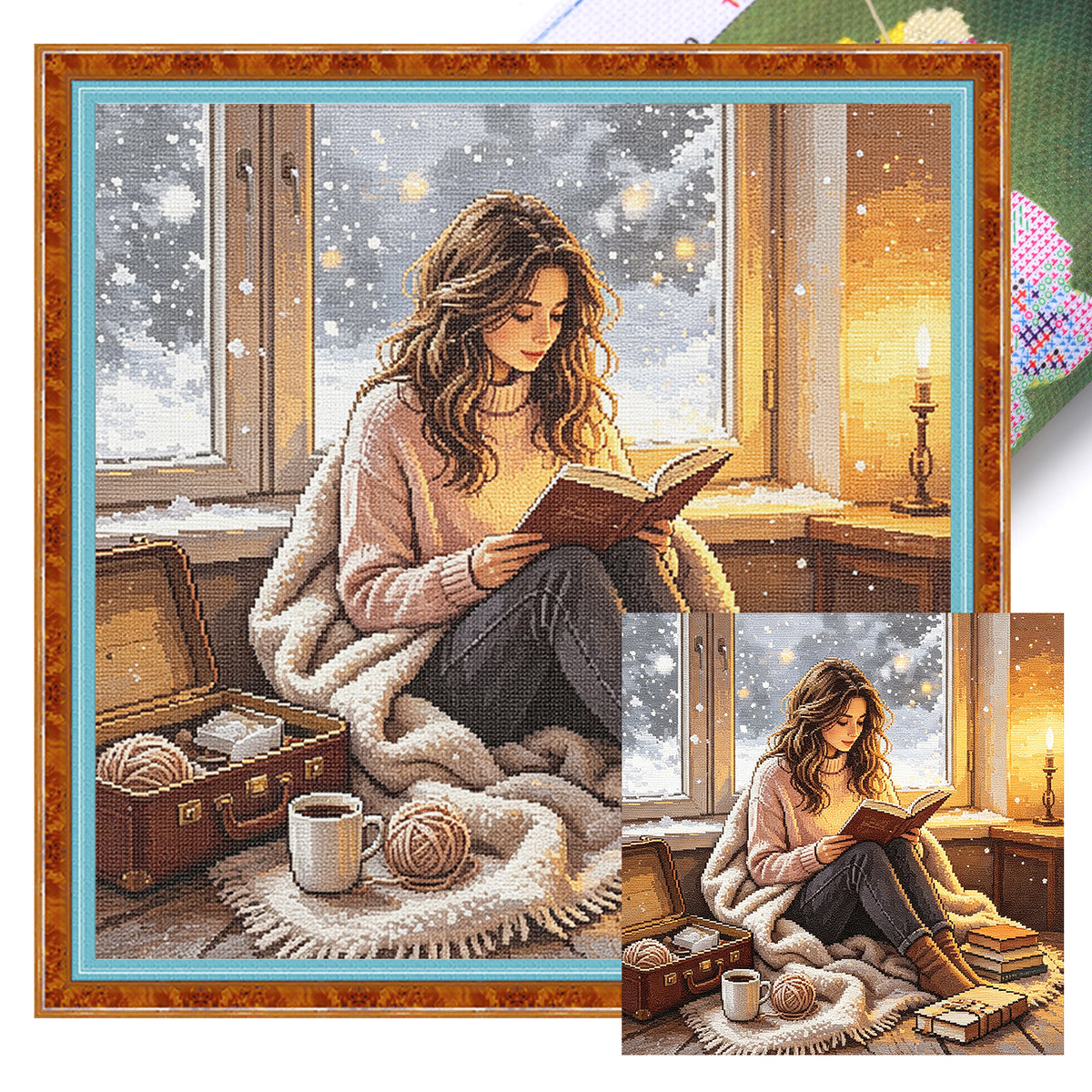 Warm Reader - Full 11CT Stamped Cross Stitch 45x45CM - Huacan