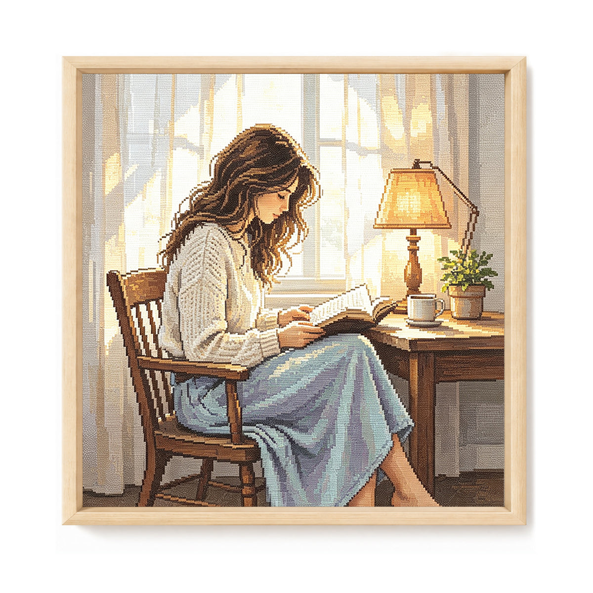 Sunny Read - Vollständiges 11CT gestempeltes Kreuzstich-Set 45x45CM - Huacan