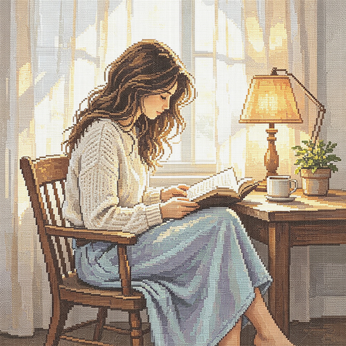 Sunny Read - Vollständiges 11CT gestempeltes Kreuzstich-Set 45x45CM - Huacan