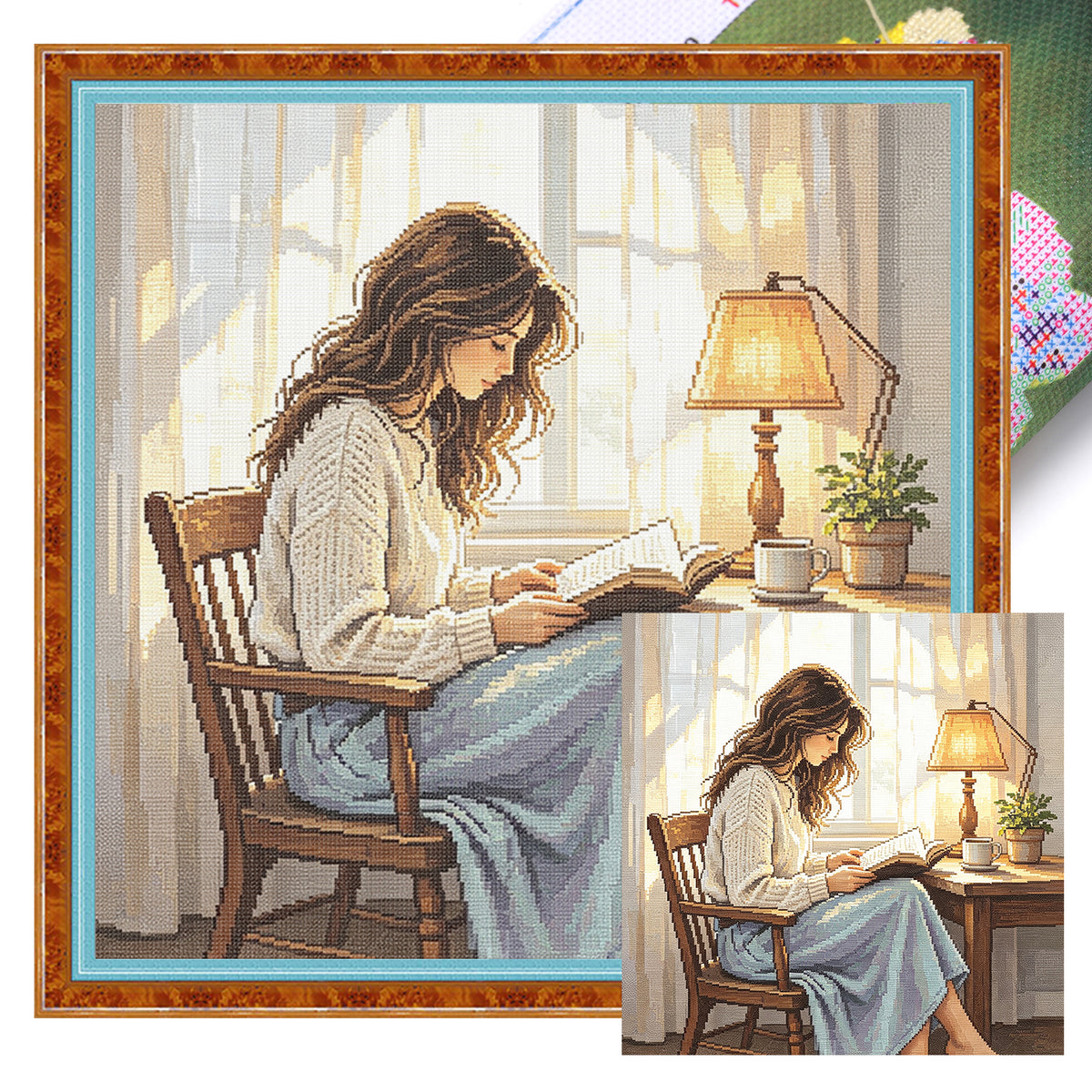 Sunny Read - Vollständiges 11CT gestempeltes Kreuzstich-Set 45x45CM - Huacan