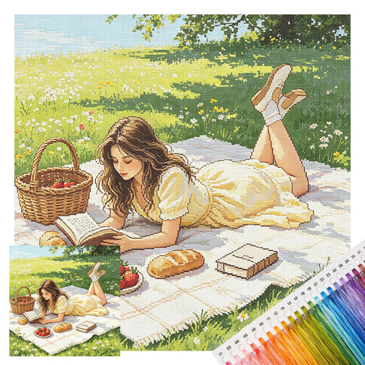 Wiesenlesung - Vollständiges 11CT Stempel-Kreuzstich-Set 45x45CM - Huacan