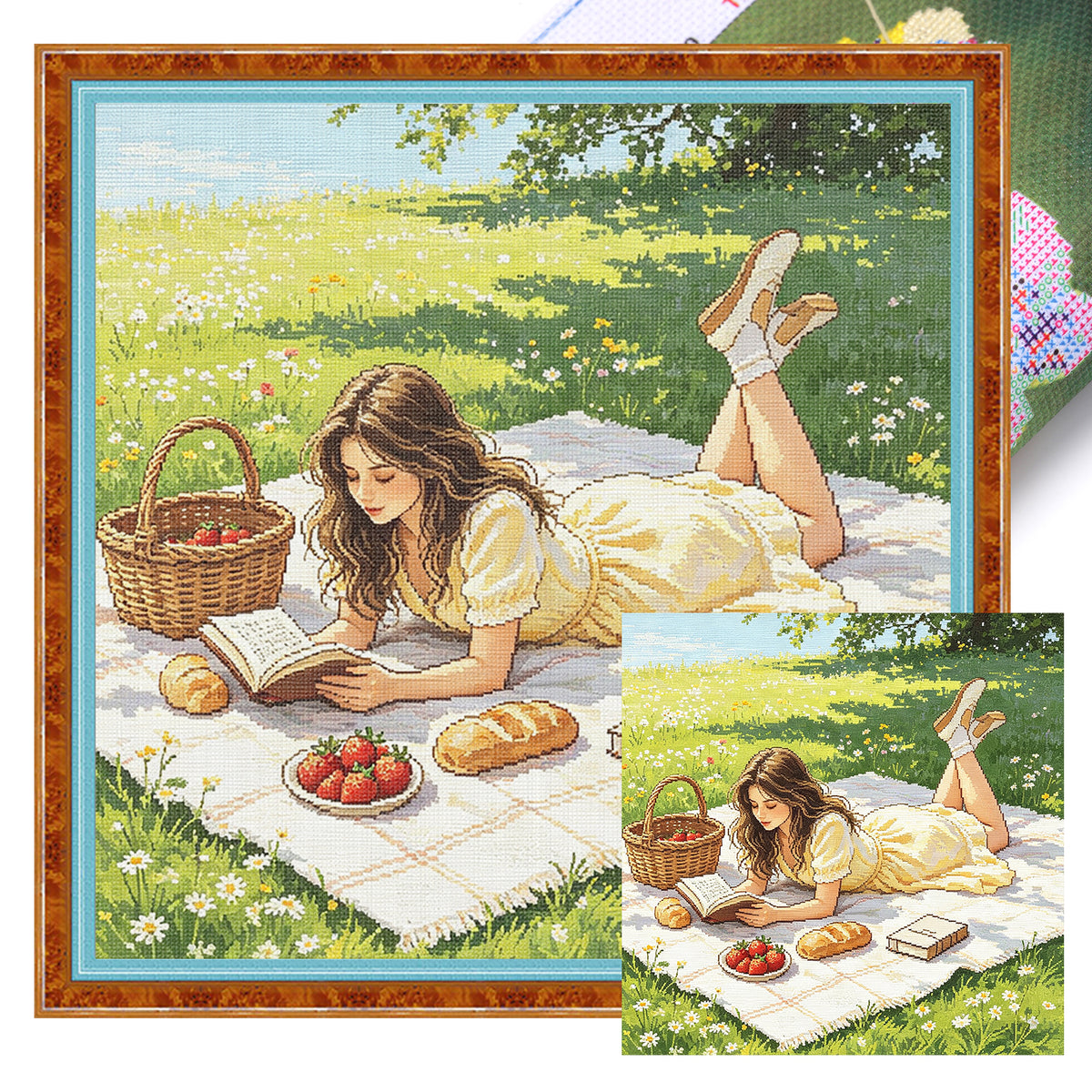 Wiesenlesung - Vollständiges 11CT Stempel-Kreuzstich-Set 45x45CM - Huacan