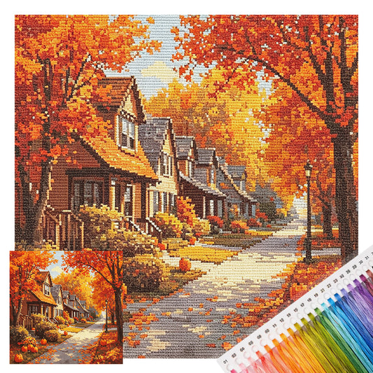 Herbststadt – Vollständiges 11CT gestempeltes Kreuzstich-Set 45x45 cm – Huacan