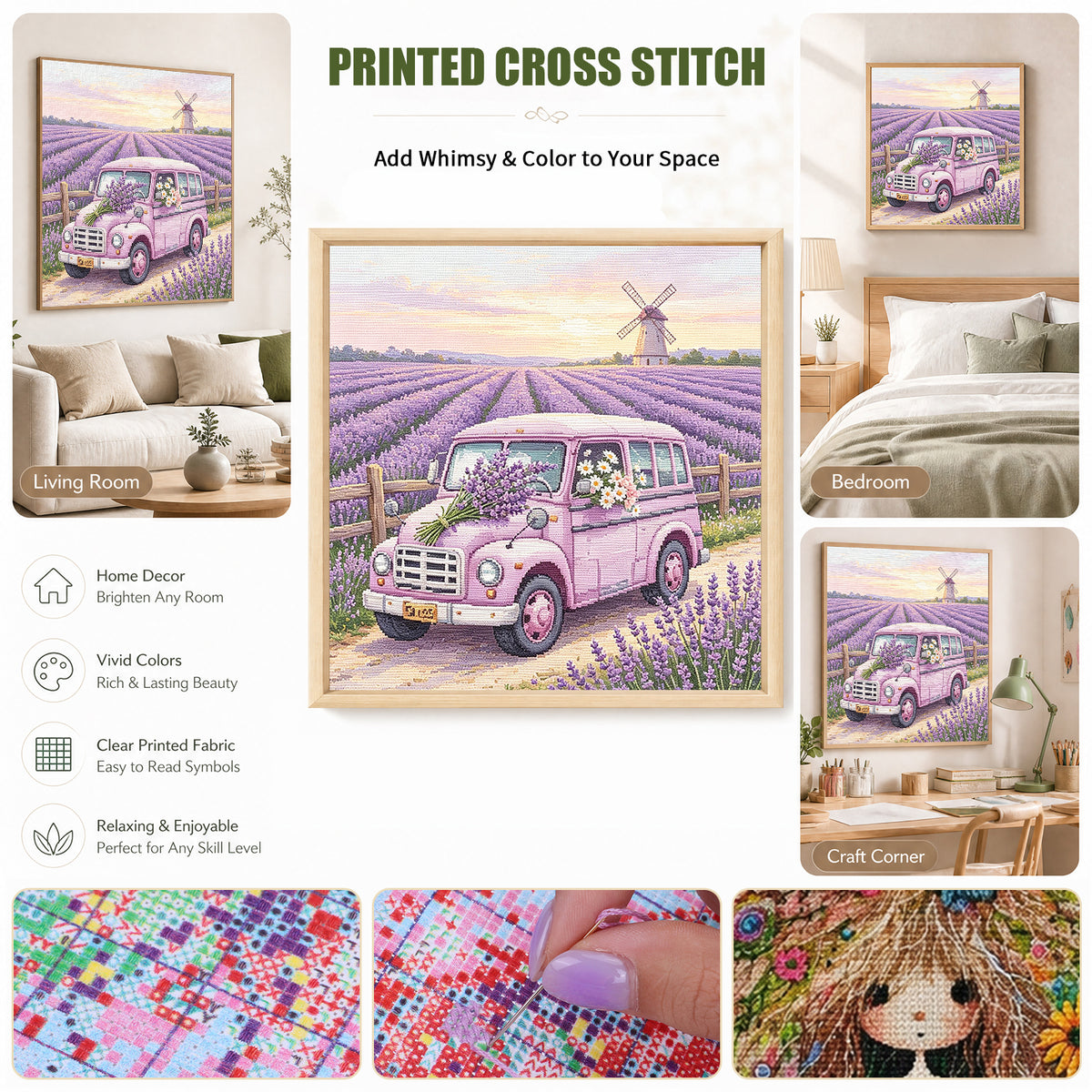 Lavender Van - Full 14CT Stamped Cross Stitch 30x30CM - Huacan