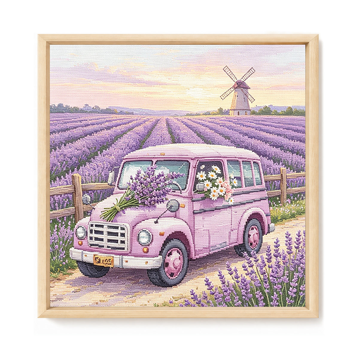 Lavender Van - Full 14CT Stamped Cross Stitch 30x30CM - Huacan