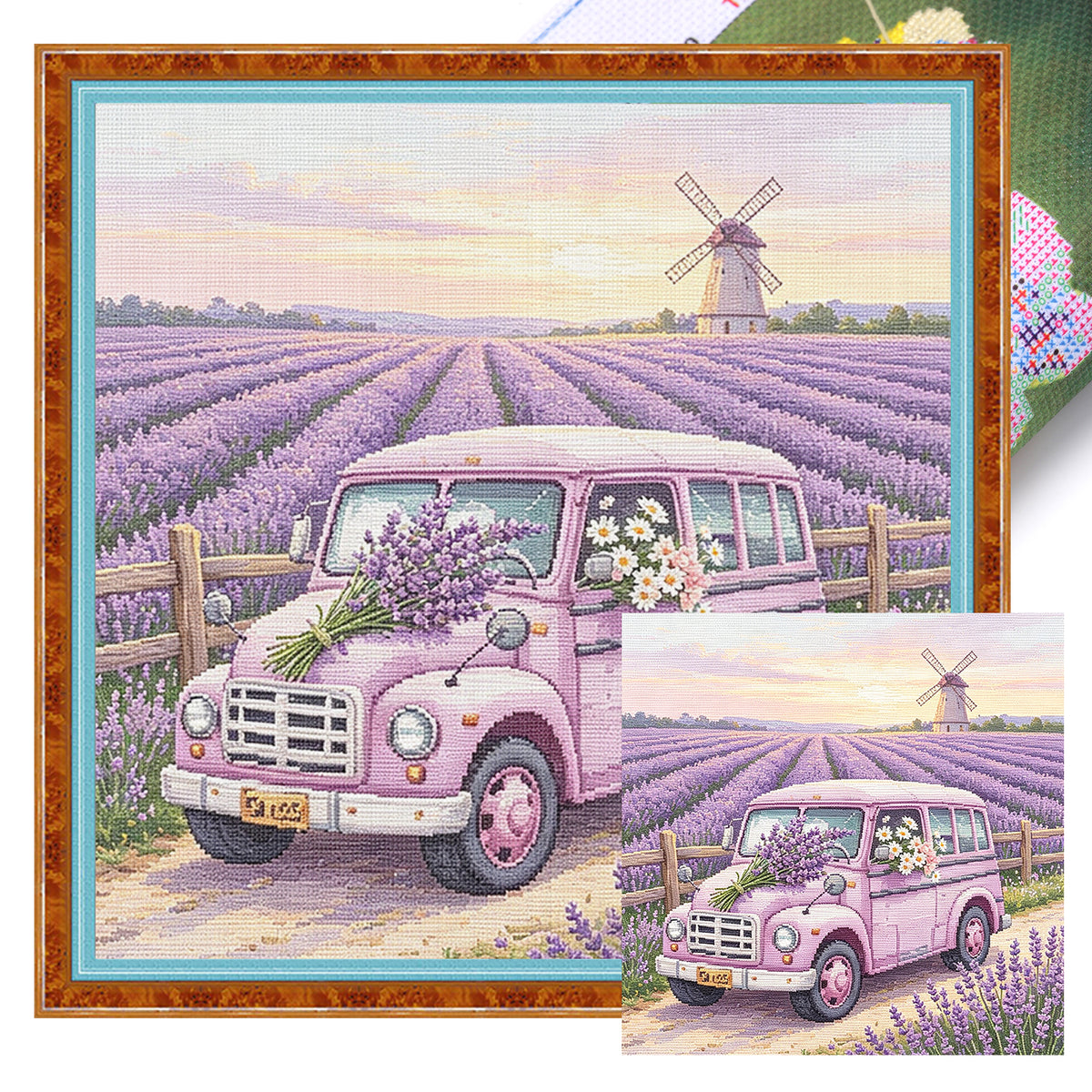 Lavender Van - Full 14CT Stamped Cross Stitch 30x30CM - Huacan