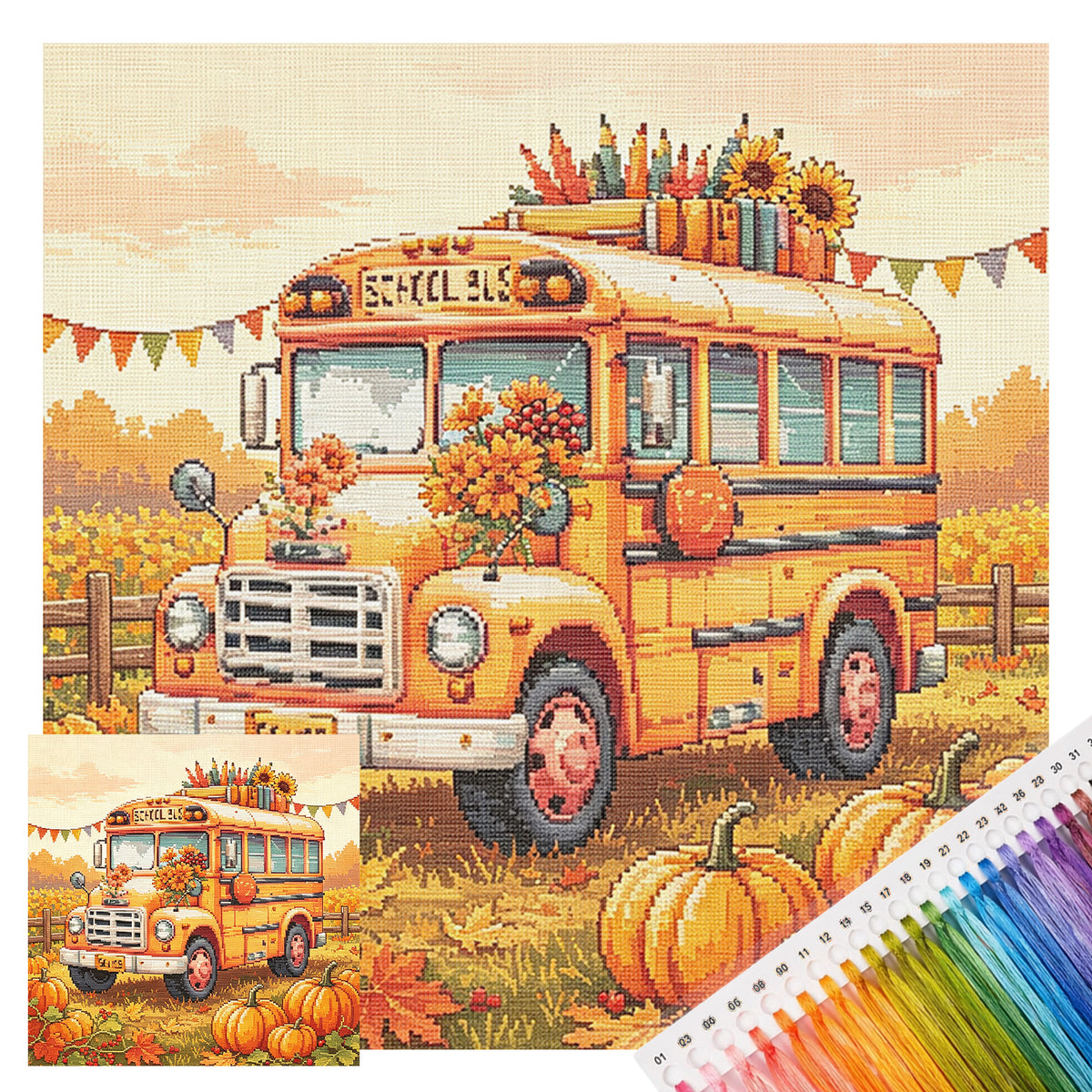 Autumn Shuttle - Full 14CT Stamped Cross Stitch 30x30CM - Huacan