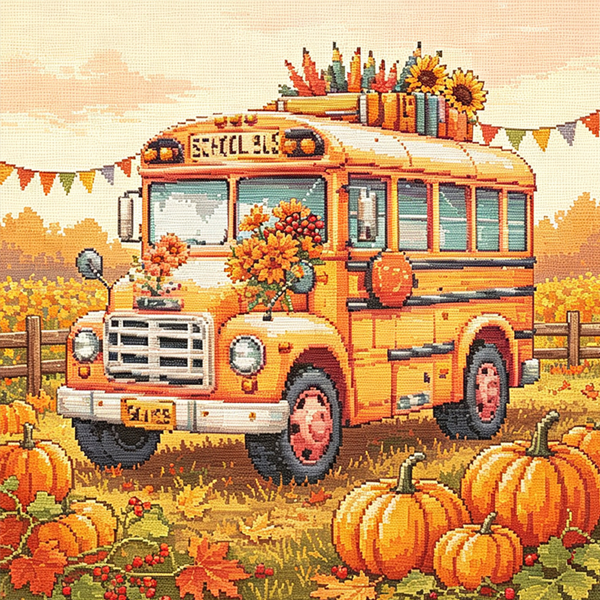 Autumn Shuttle - Full 14CT Stamped Cross Stitch 30x30CM - Huacan
